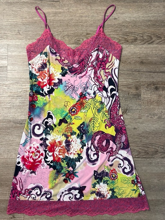 Natori Dresses & Skirts - Josie vintage Y2K pink floral dragon print babydoll chemise slip dress size s
